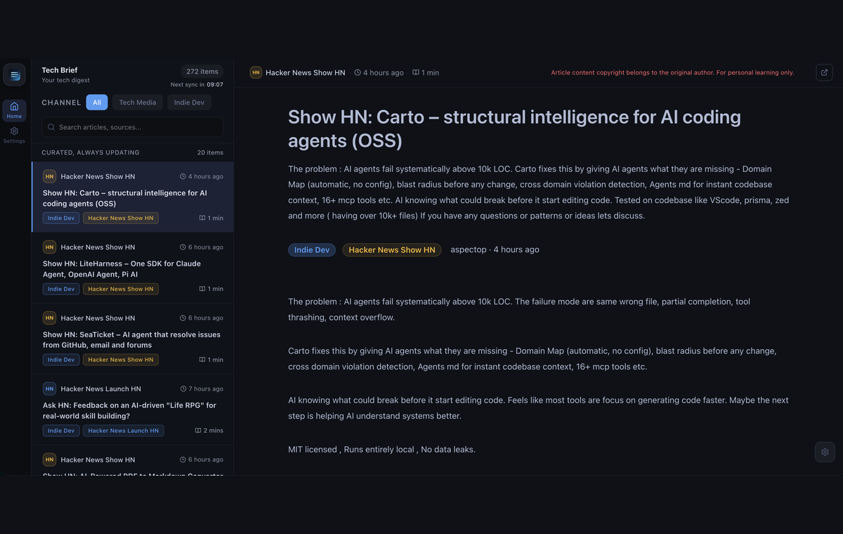 TechBrief — web reader